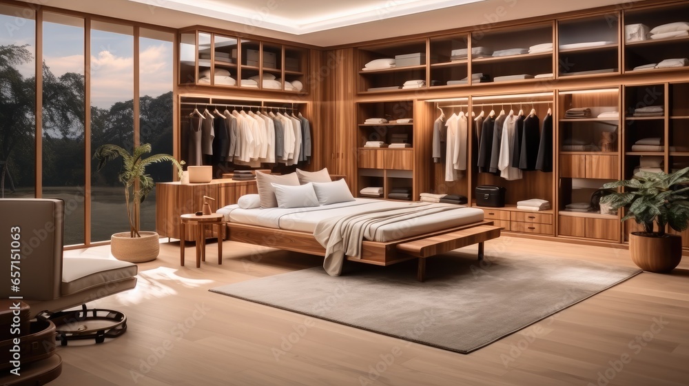 Luxury Bedroom and wardrobe at modern house.