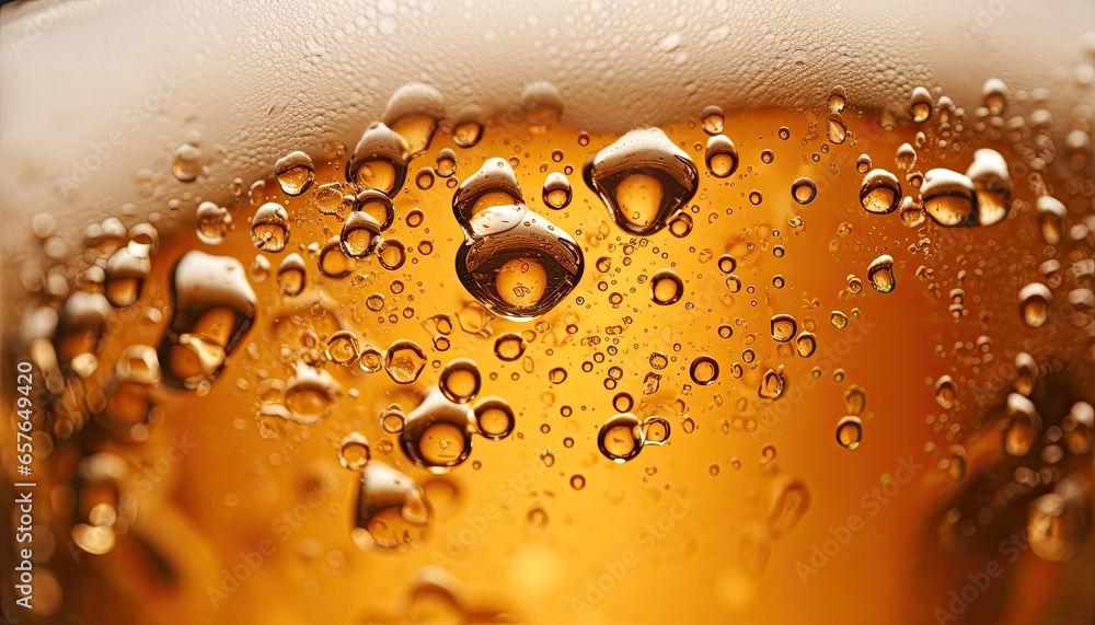 Extreme close-up macro of a beer and bubbles filling the entire shot.