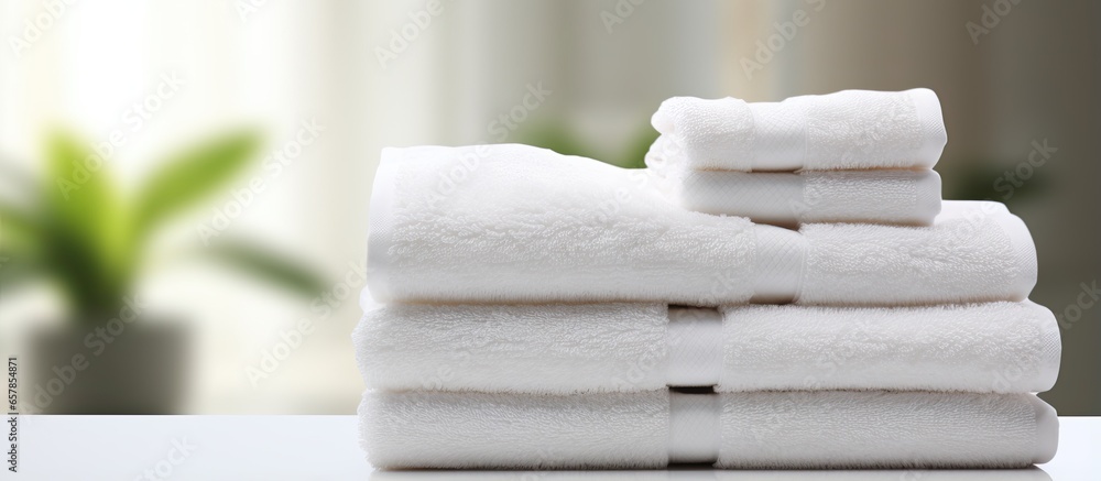 Pile of towels in bathroom