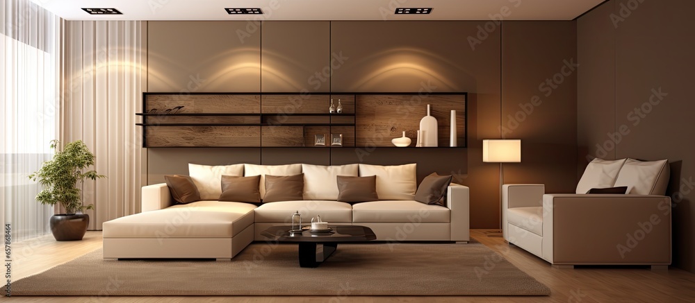 Modern living room ed in shades of brown and beige