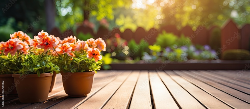 Terrace garden with tools and flowers