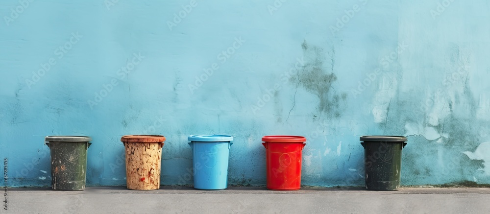 Outdoor garbage bins by wall