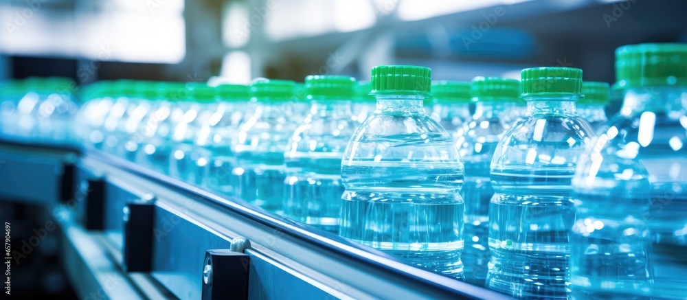 manufacturing plastic bottles on a conveyor belt factory