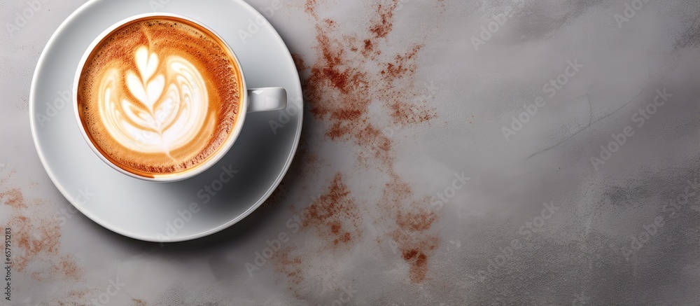 Tasty cappuccino cup on stone table