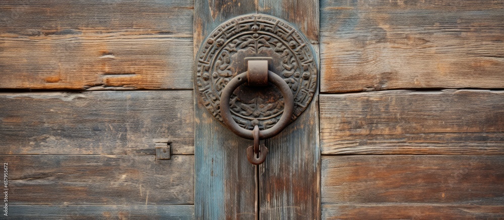 Old door with metal ring handle