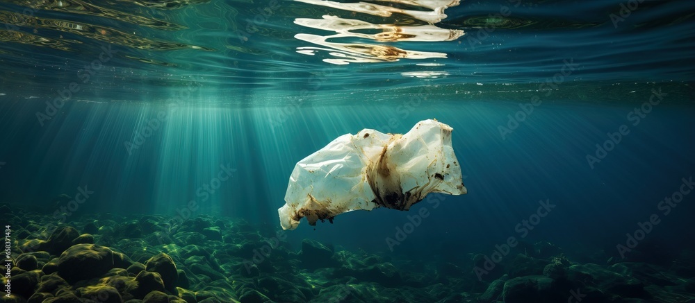 Plastic bag in Mediterranean sea Almeria Spain