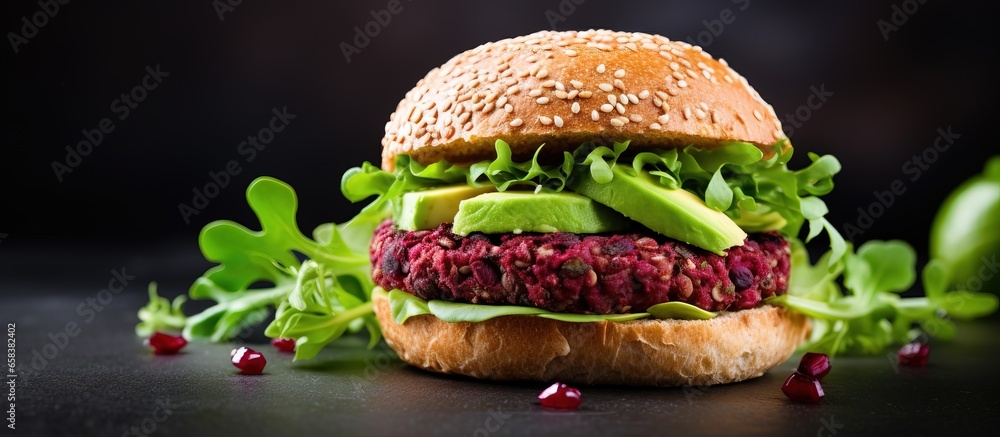 Beet and quinoa burger with avocado