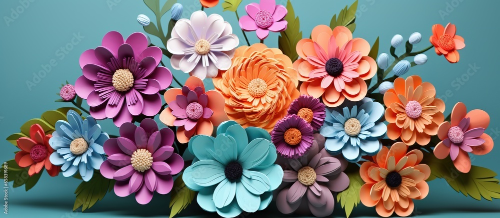 Colorful plasticine bouquet of handmade abstract flowers