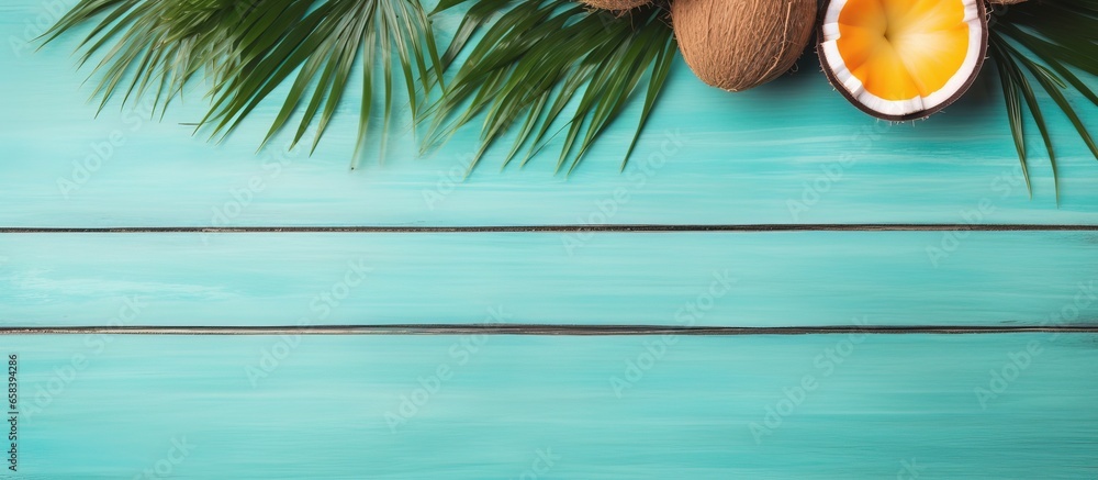 Beach items on a plank of wood