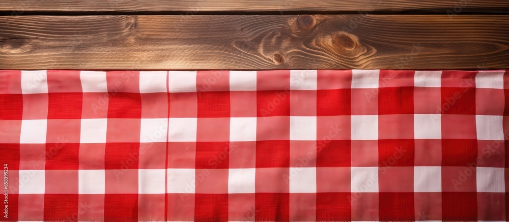 Checkered tablecloth on wood