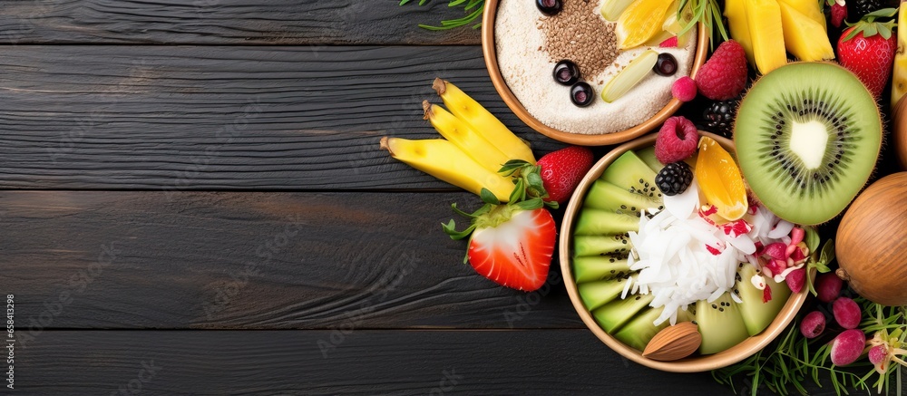 Superfood smoothie bowl with healthy toppings promoting a nutritious lifestyle