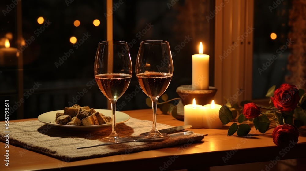 Romantic dinner Wine candles and a table for two please