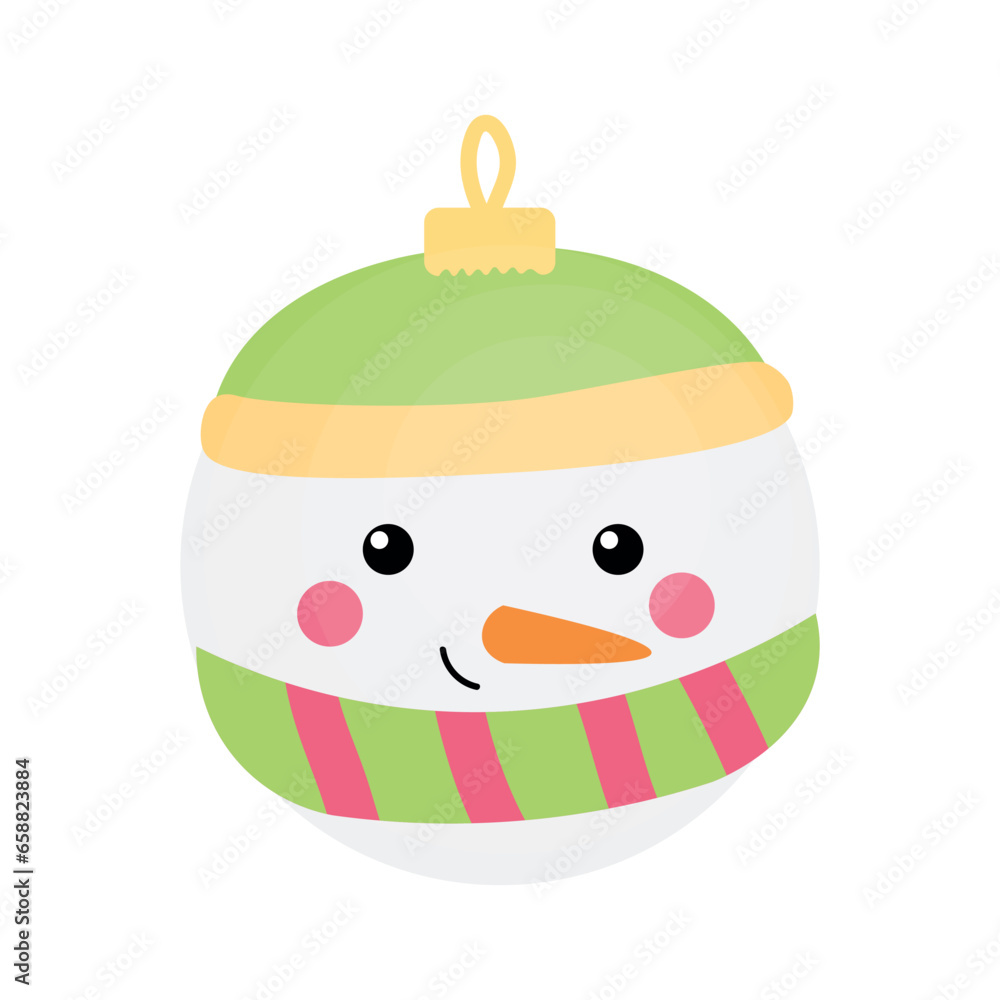 Creative Christmas ball in shape of snowmans head on white background