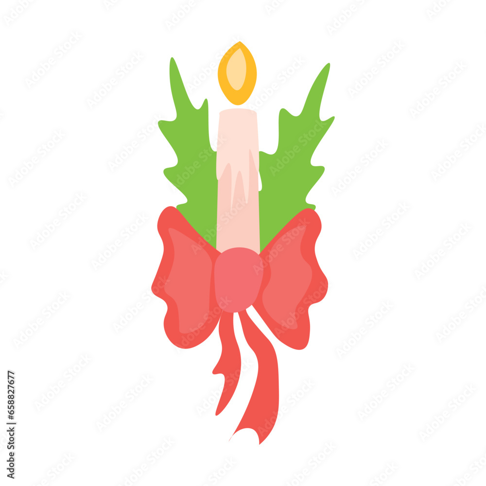 Glowing Christmas candle on white background