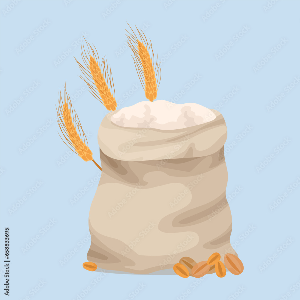 Bag of flour on light blue background