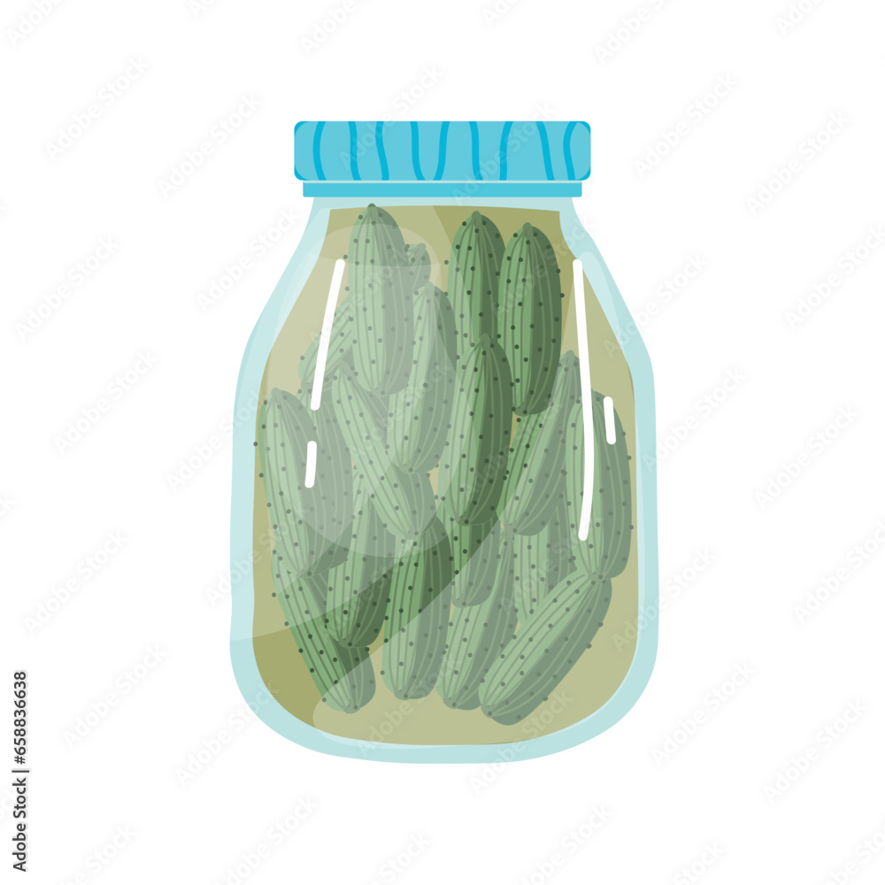 Jar with homemade pickled cucumbers on white background