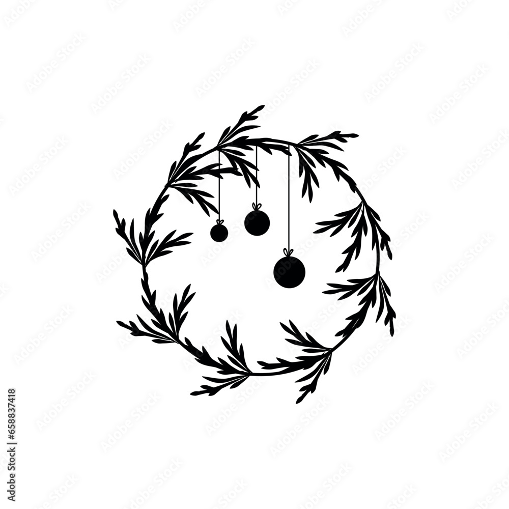 Drawn Christmas wreath on white background