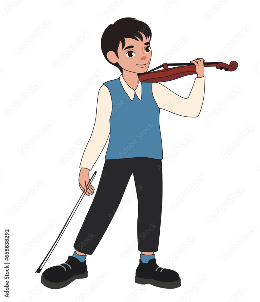 Boy playing violin on white background