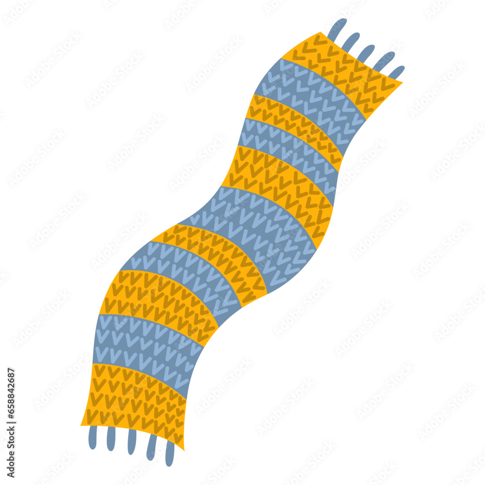 Stylish knitted scarf on white background