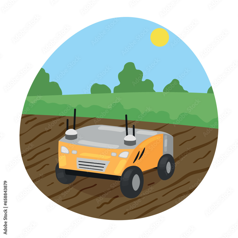 Smart agricultural car in plowed field