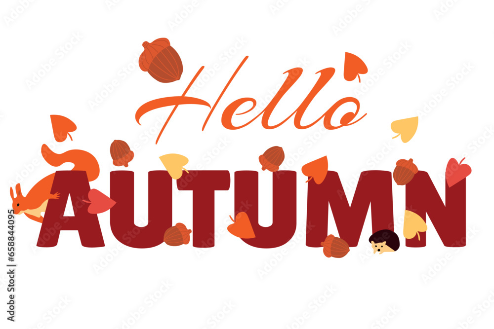 Text HELLO, AUTUMN on white background