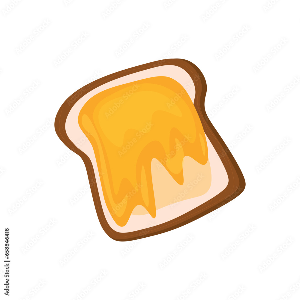 Slice of bread with sweet honey on white background