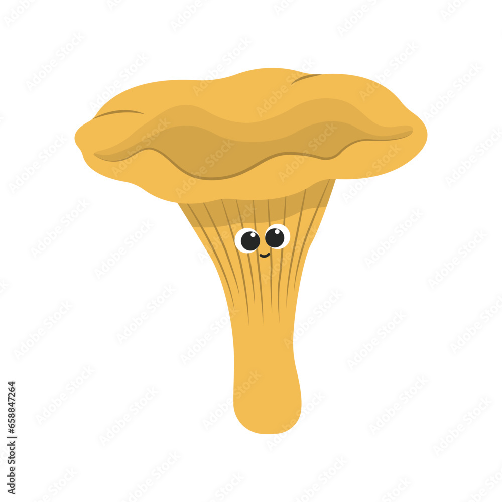 Cute chanterelle mushroom on white background