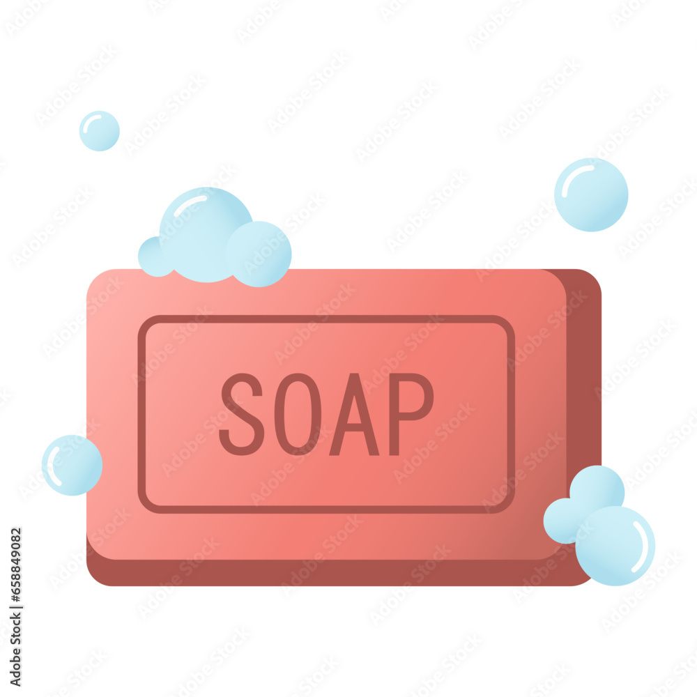 Soap bar with bubbles on white background