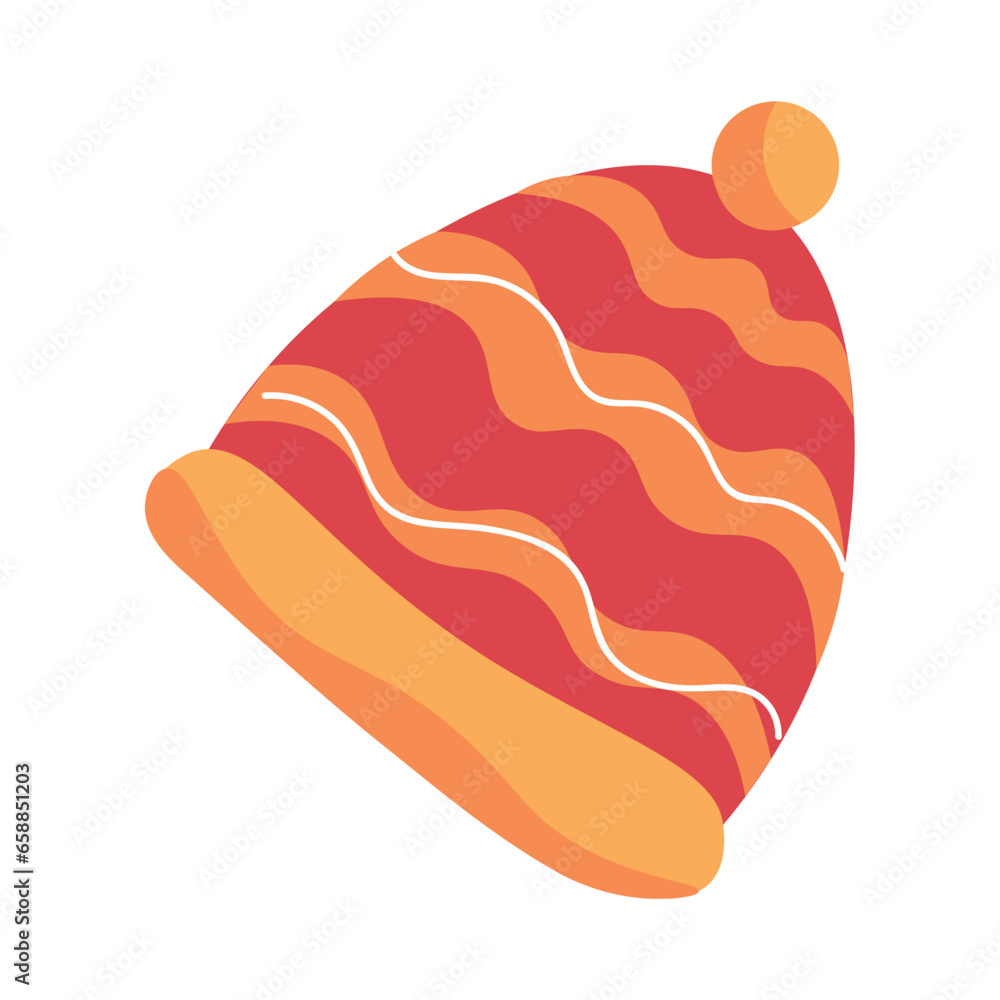 Warm knitted hat on white background