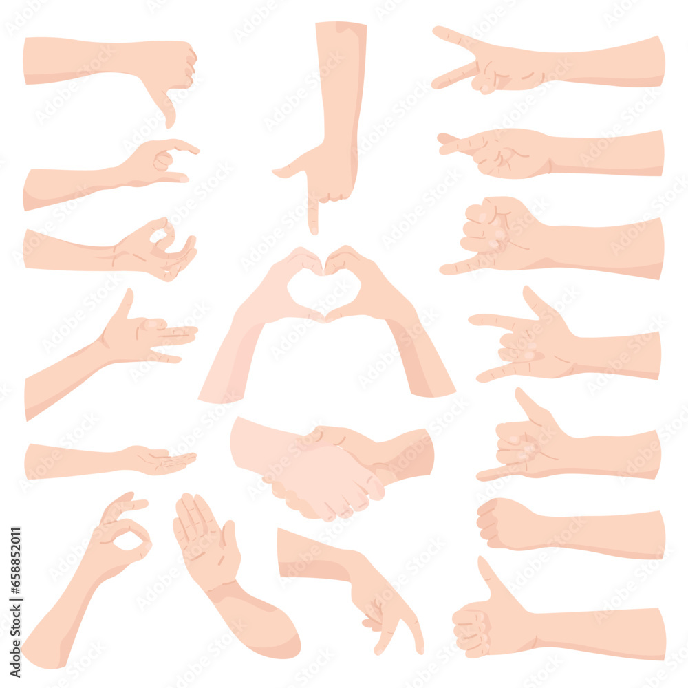 Set of gesturing hands on white background