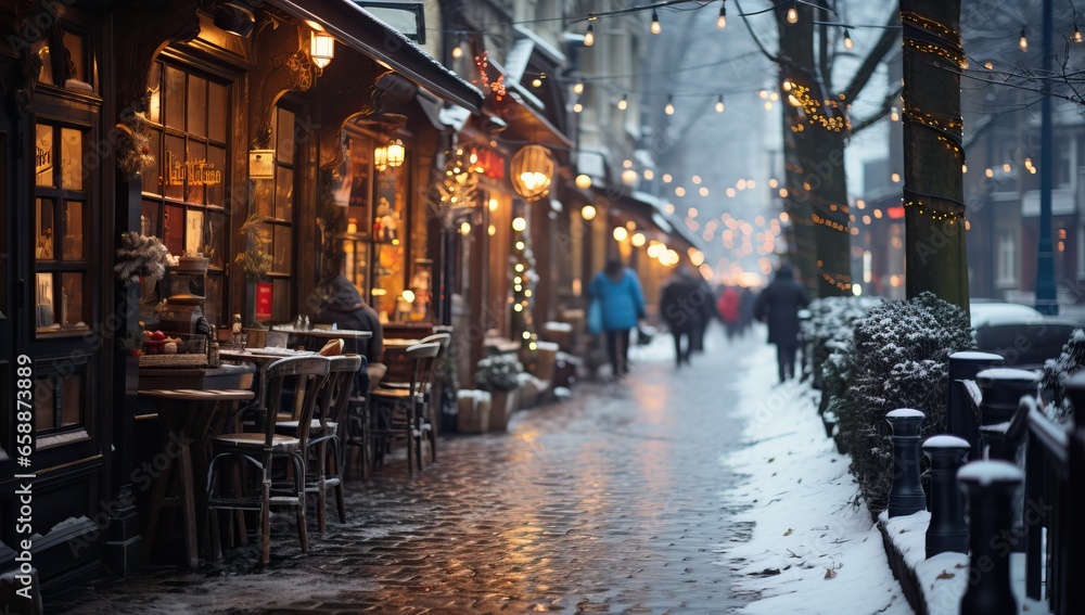 Street view of the town in winter