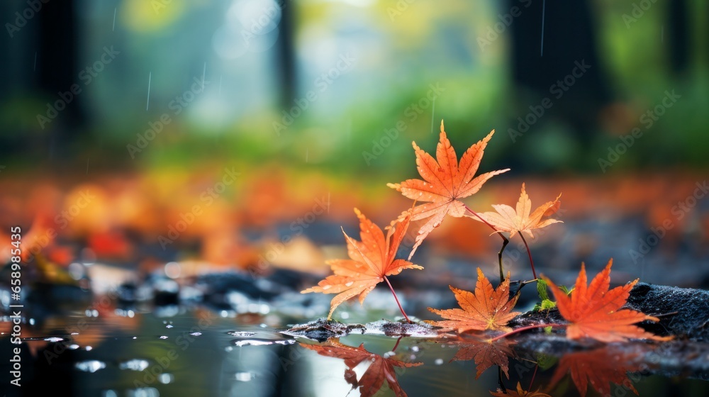 orange maple leaves on the ground selective focus background