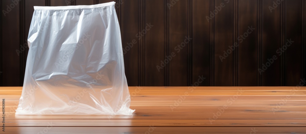 Plastic bag on wood table