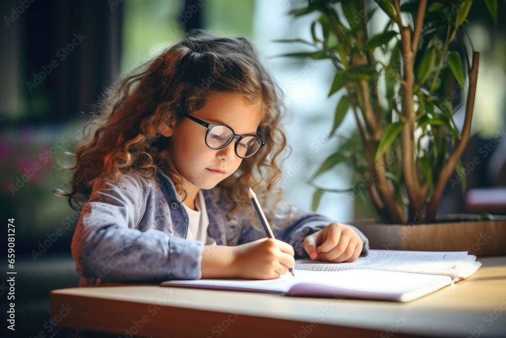 Girl doing math homework