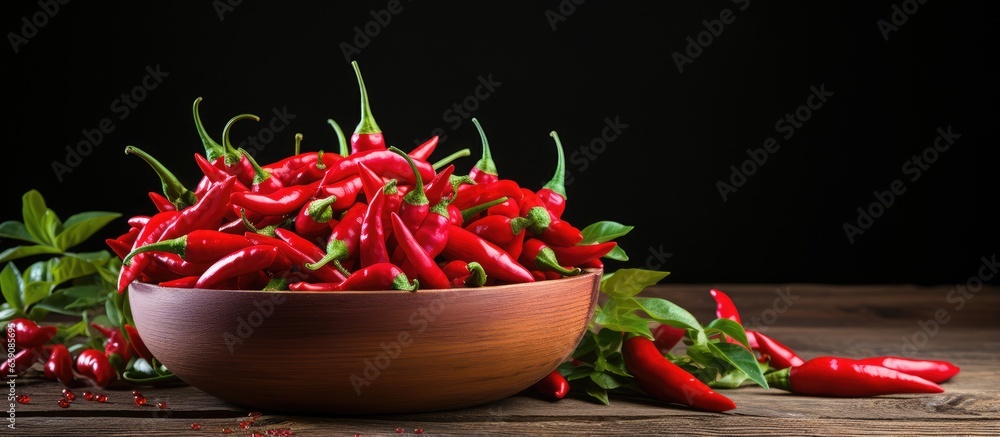 Chili peppers displayed on wooden backdrop