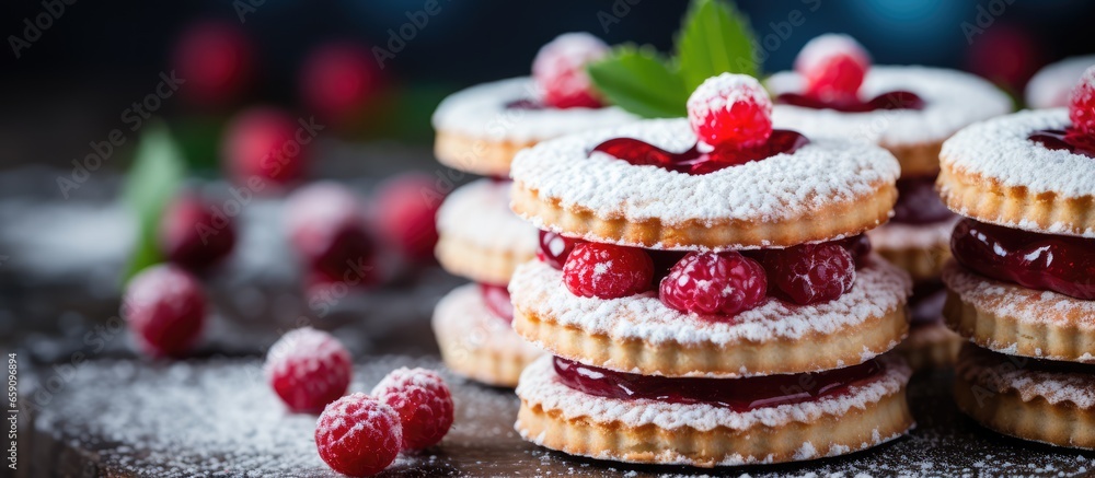 Valentine s Day vintage style selective focus Linzer cookies