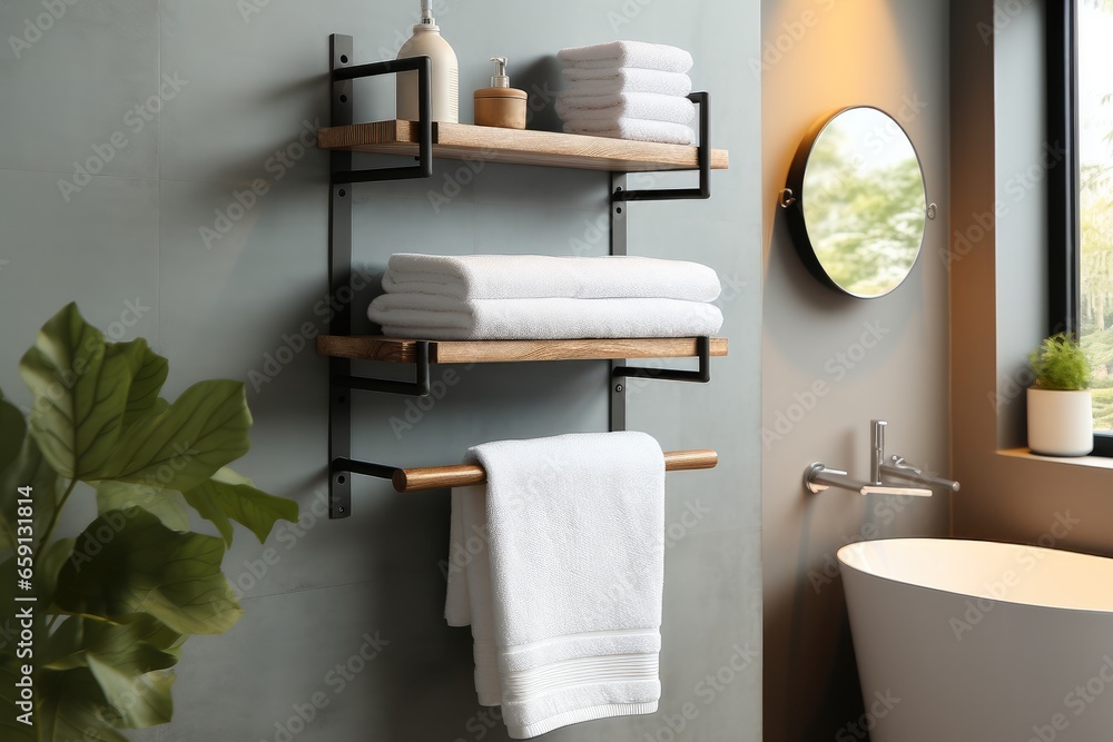 Bathroom Rolled Towel Storage, Metal Towel Holder with Wood Shelf, Towel Racks Wall Mounted.