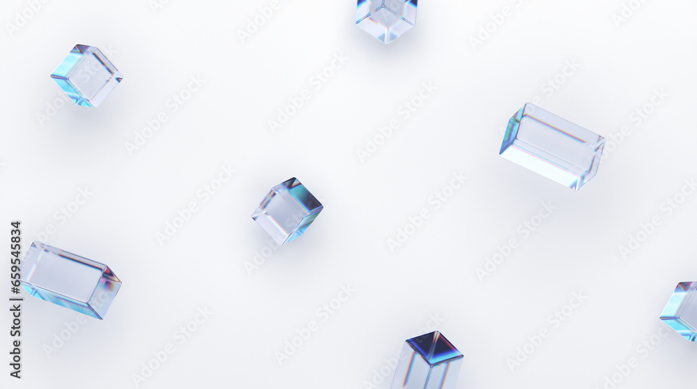 Background design, abstract glass shapes, 3d render