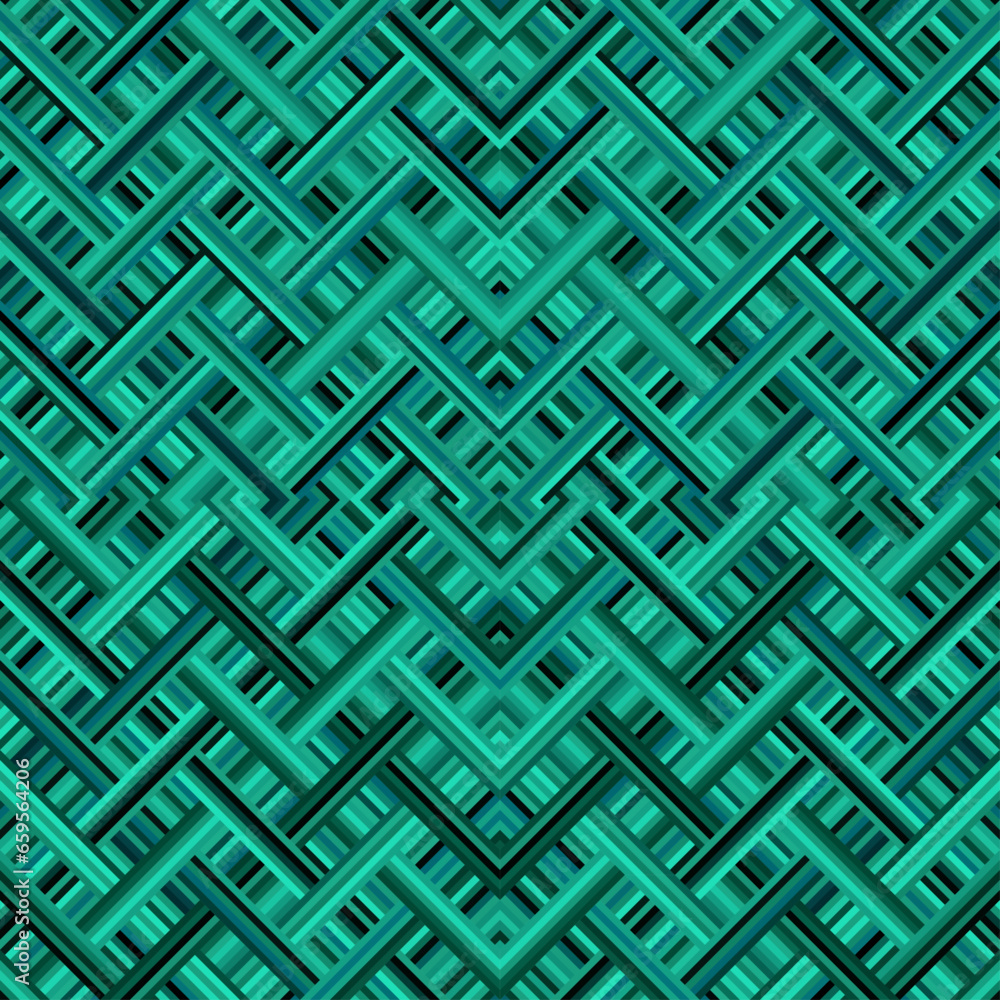 Seamless vector pattern. Tile herringbone geometric pattern . Emerald green malachite colors. Regular herringbone tile..