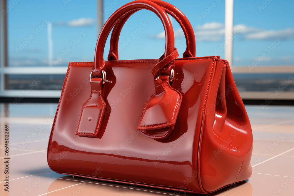 Womens elegant red handbag.