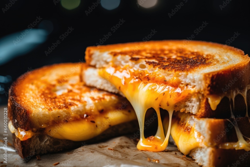 Close up of a melted cheese toast sandwich