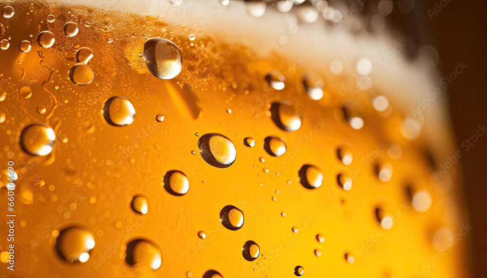 Extreme close-up macro of a beer and bubbles filling the entire shot.