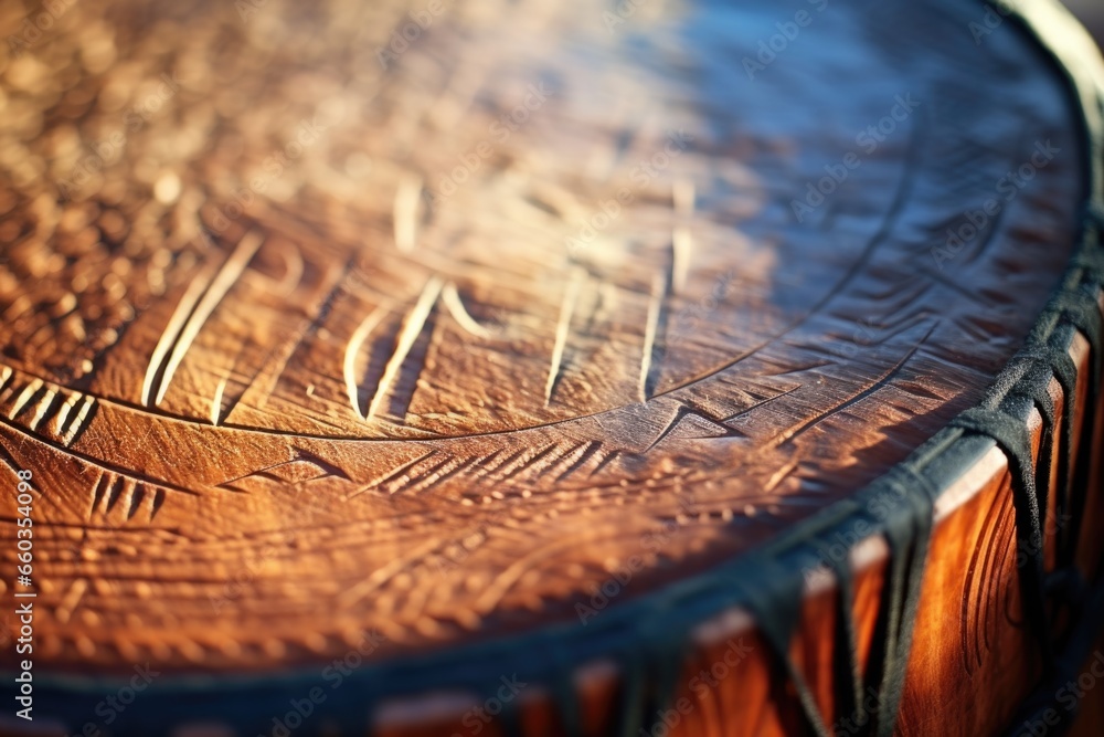 detail shot of the surface of an african drum