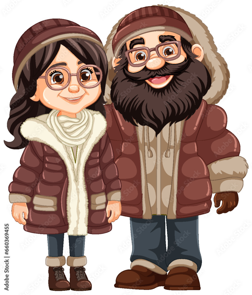 Middle-Age Couple in Glasses and Winter Attire