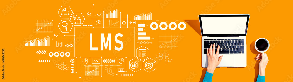 LMS - Learning Management System with person using a laptop computer