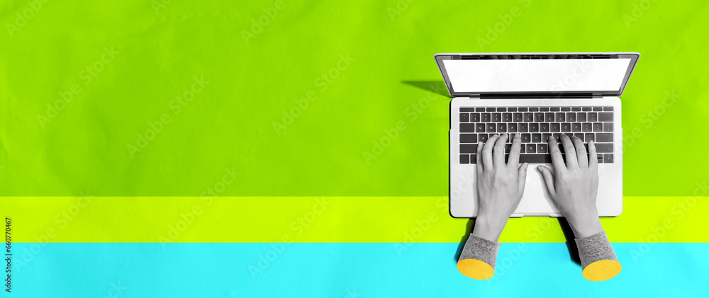 Person using a laptop computer - Photo collage design