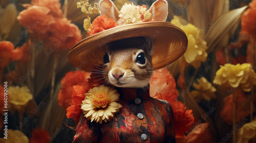 Fantasy squirrel in a beautiful autumn garden