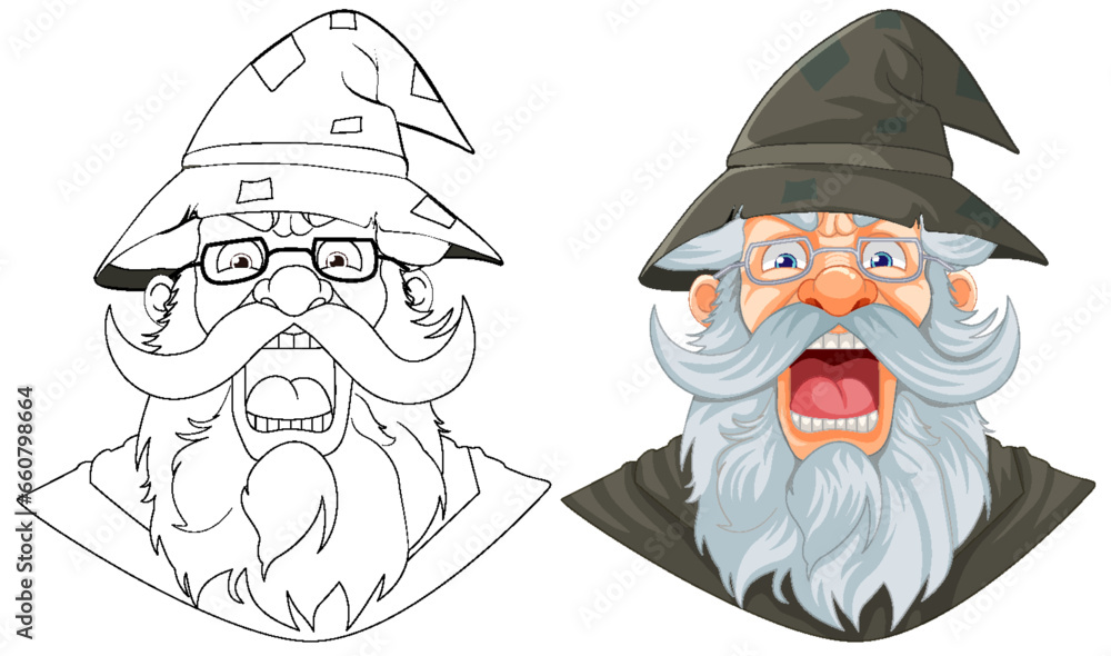 Furious Elderly Wizard with Long Beard and Mustache