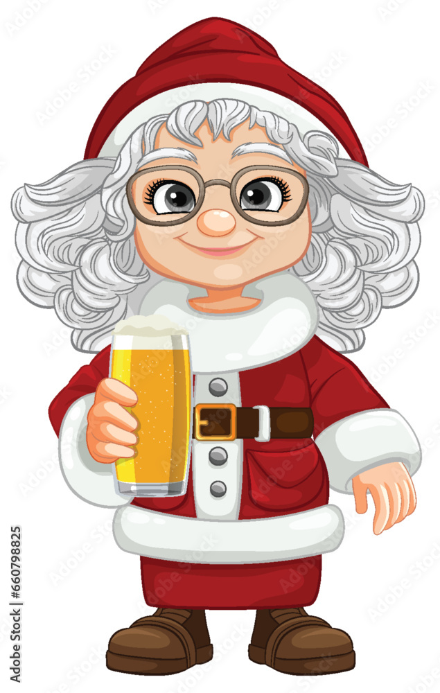 Cheerful Santa Claus Woman with Beer