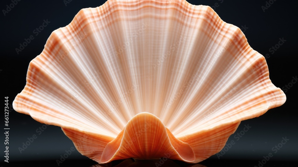 Seashell isolated on dark background.